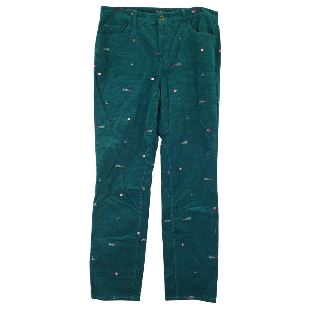 Talbots Corduroy Pants Womens 10 Green Christmas Tree Embroidered Holiday
